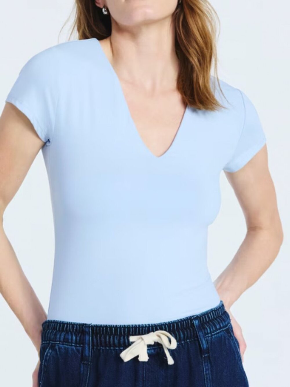 Scoop brand women's v-neck t-shirt, baby blue, size Small